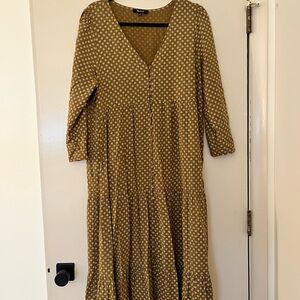 Madewell Mustard Polka Dot Long Sleeve Dress